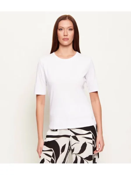 BOSS tricou basic de femei cu amestec de mătase Evyta alb
