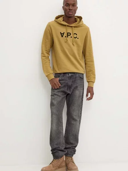 A.P.C. Bombažen pulover hoodie standard grand vpc GOTS rumena