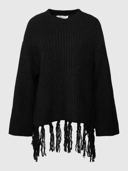Sweter z dzianiny z frędzlami model ‘Narumol’ Edited czarny