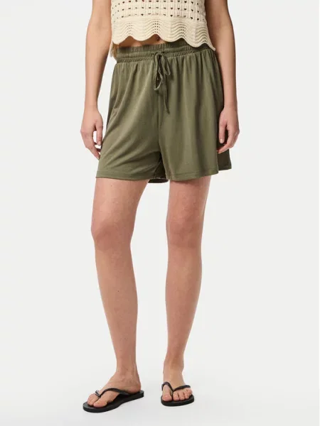 Pieces Шорти з тканини Anora зелений