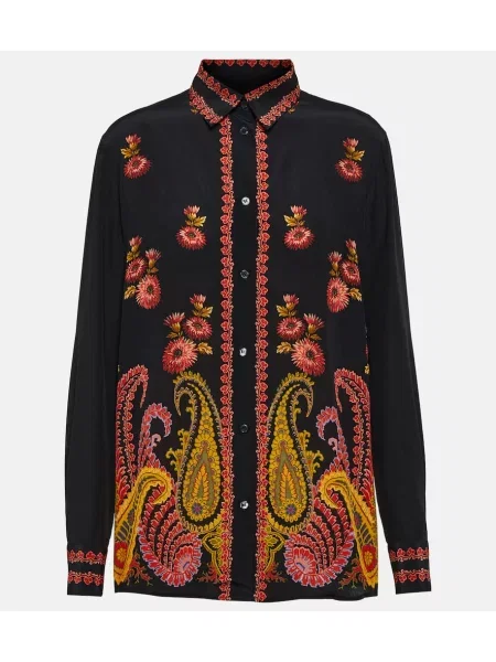 Bluză Etro de mătase cu model paisley negru