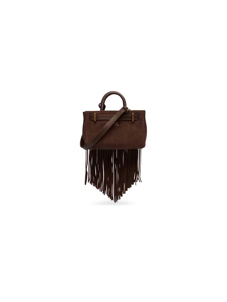Tommy Hilfiger Ročna torba American Icon Micro Tote Fringes Temno rjava