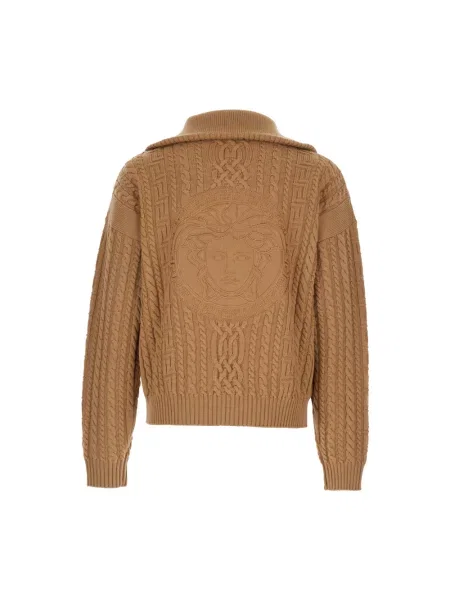 Haftowany sweter Versace wełniany beżowy