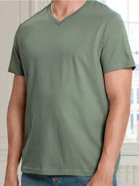 Sinsay Tričko basic s výstřihem do V zelená