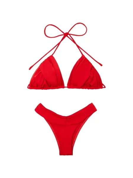 Bikini Elegancia cu gât halter roșu