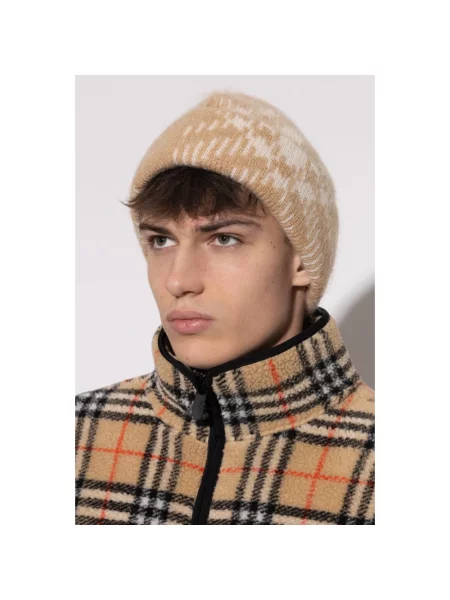 Czapka Burberry wełniana w kratę beżowa