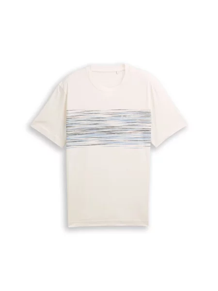 TOM TAILOR Tricou azuriu / negru / lână alb