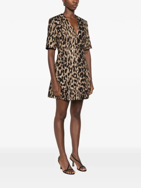 Rochie mini De Santis cu imagine cu model leopard cu decolteu în V