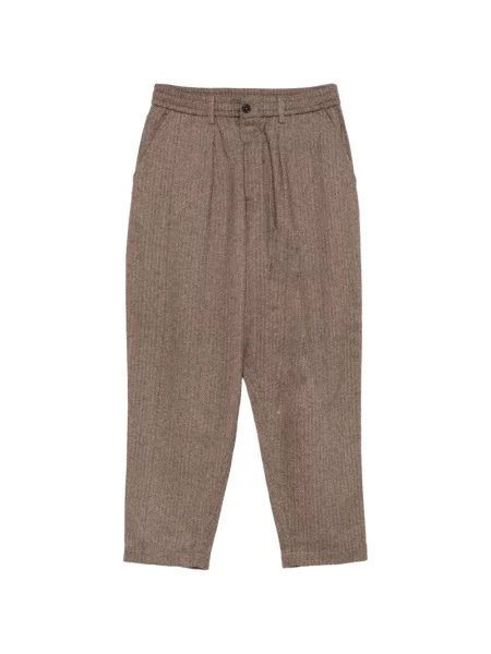 Pantaloni Universal Works cu model herringbone maro
