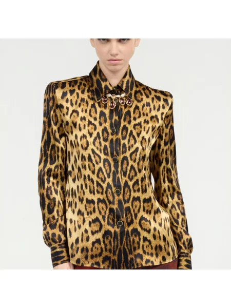Koszula Roberto Cavalli skórzana z nadrukiem brązowa