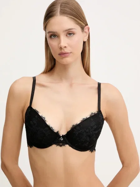 Сутиен Emporio Armani Underwear от дантела с изчистен дизайн черно