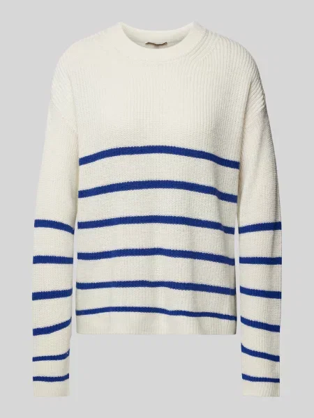 Sweter z dzianiny o kroju relaxed fit ze wzorem w paski Tom Tailor Denim biały