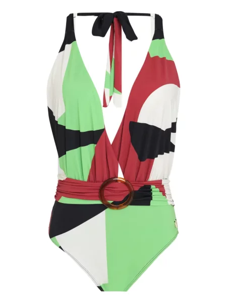 Costum de baie Brigitte cu imagine cu imprimeu geometric verde