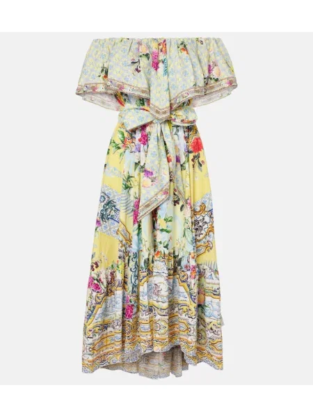 Midi obleka Camilla s cvetličnim vzorcem rumena