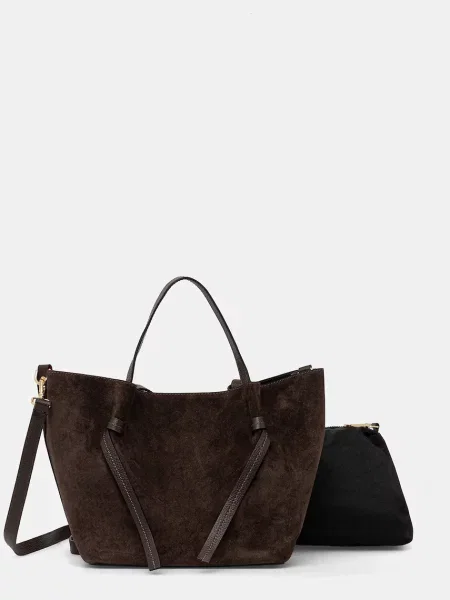 Answear.LAB geanta de mana din piele intoarsa maro