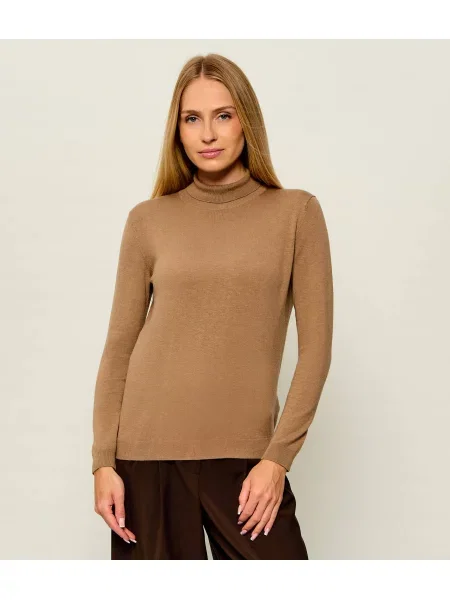 Pulover Weekend Maxmara de mătase cu guler înalt maro
