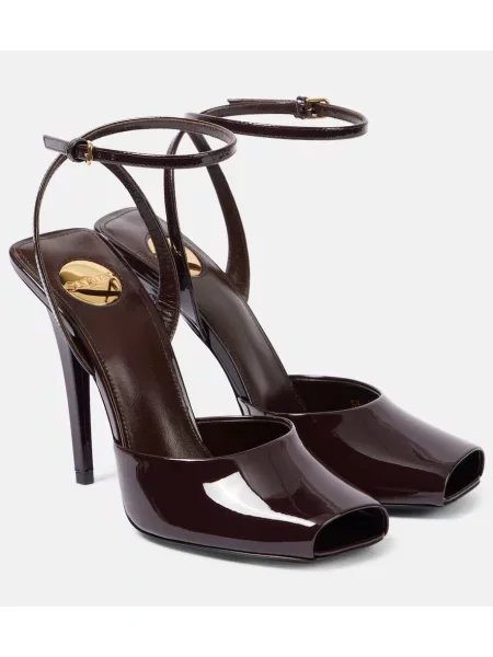 Usnjene lakirane salonarji Saint Laurent rjava