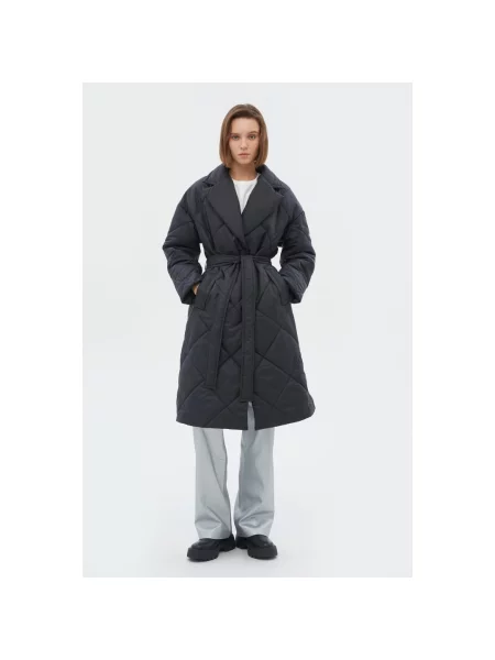 Стьобане пальто-халат Estro чорне