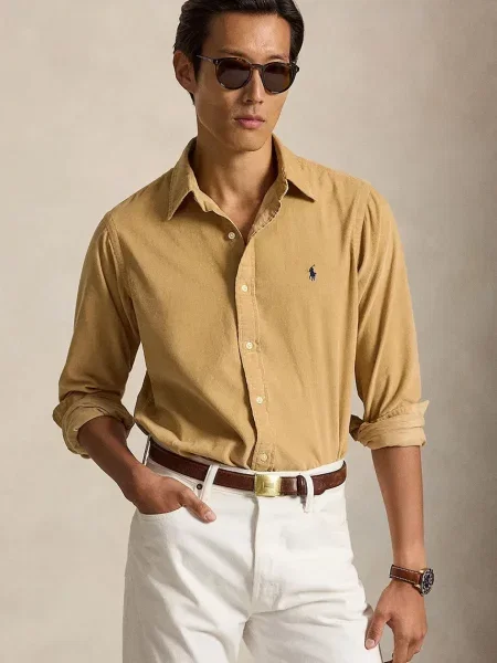 Polo Ralph Lauren cămașă pentru bărbați din Corduroy bej