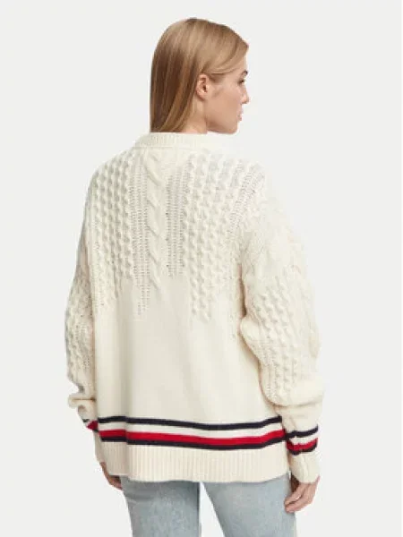 Tommy Jeans Pulóver krém / sötétvörös fekete