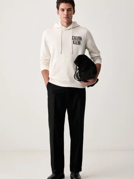 Calvin Klein Jeans mikina s kapucňou pánska s bavlnou béžová