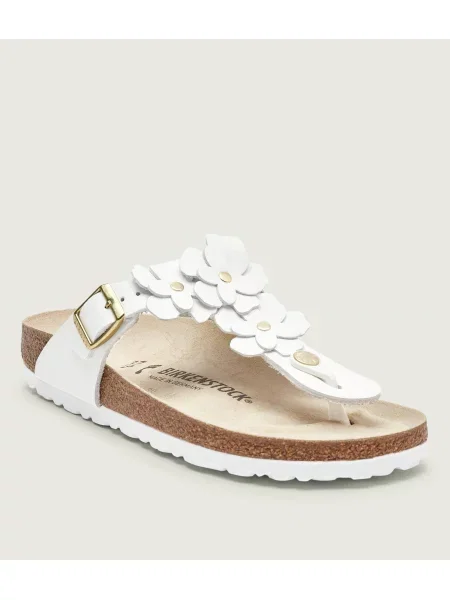 Bőr virágos papucs Birkenstock fehér