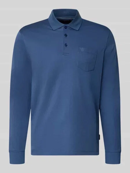 Koszulka polo o kroju regular fit z mieszanka bawełny z brustasza Bugatti niebieska