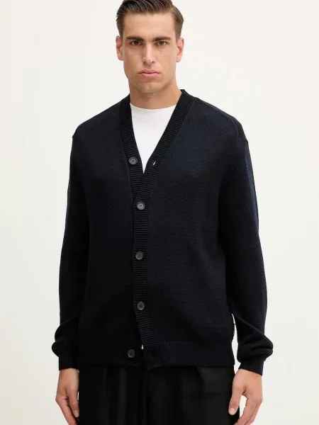 Armani Exchange cardigan din amestec de lână marin albastru