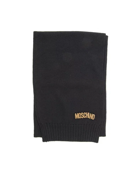 Szal Moschino wełniana z logo czarna