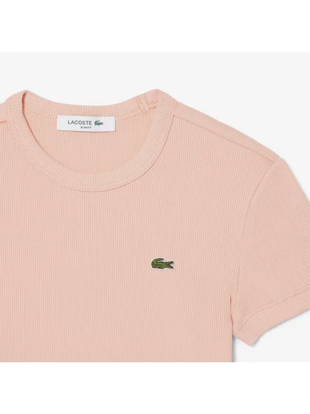 Lacoste Dopasowany Prążkowany T-Shirt różowa