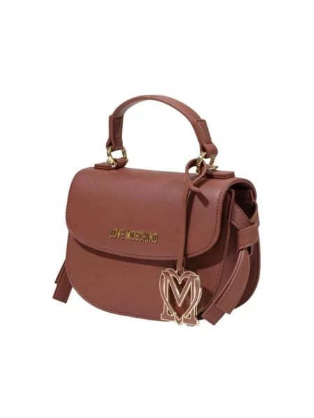 Torebka Love Moschino skórzana w serca brązowa