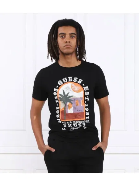 GUESS Tricou PALM WINDOW negru