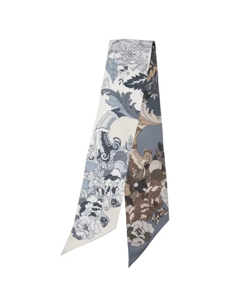 Fular Elizabetta de mătase cu model floral cu imagine albastru