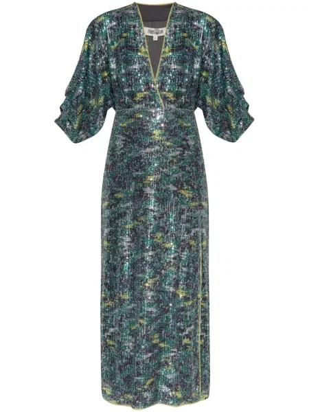 Rochie midi Dvf Diane Von Furstenberg cu paiete până la genunchi de costum verde
