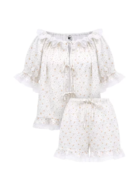 Pijamale Sleeper cu model floral cu imagine alb