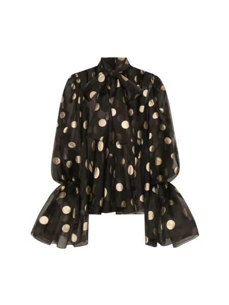 Haftowana bluzka Dolce And Gabbana w grochy żakardowa czarna