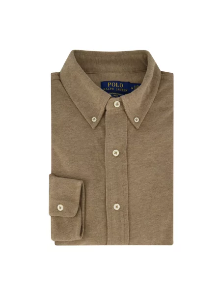 Dzianinowa długa koszula Polo Ralph Lauren z długim rękawem brązowa