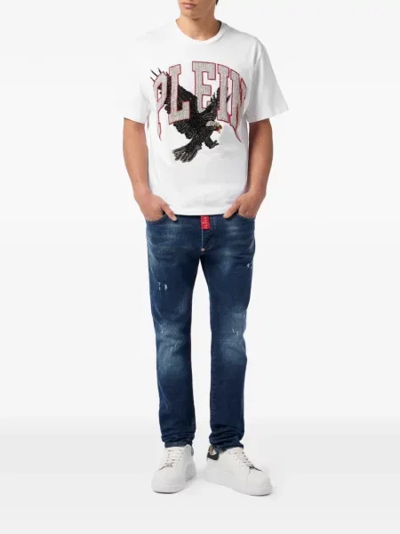 Tricou Philipp Plein cu decolteu rotund alb