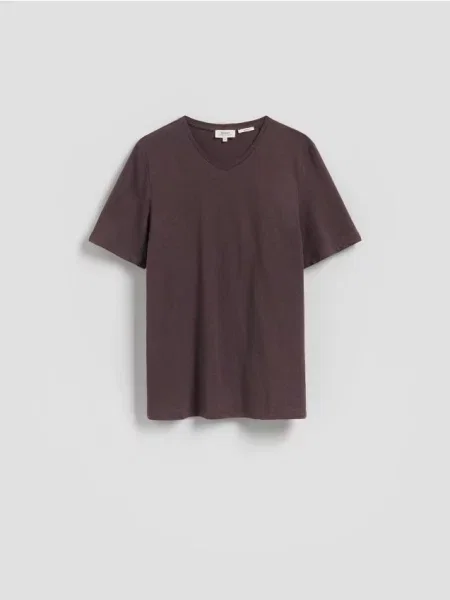 Reserved T-shirt regular fit z lnem brązowy