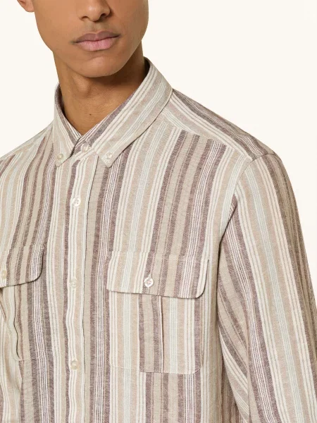 Nowadays Košile Comfort Fit S Lnem / tmavě hnědá / režná béžová