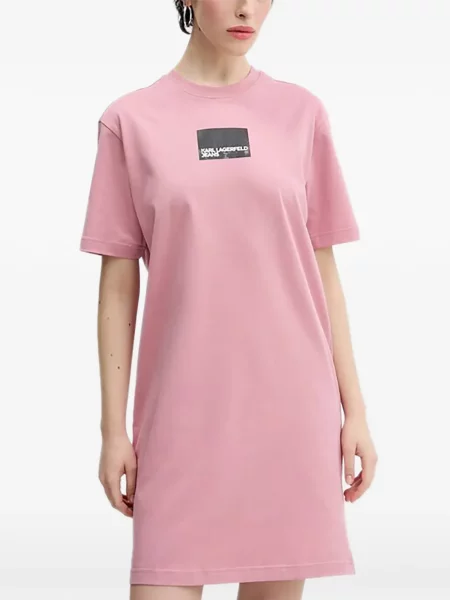 Rochie din denim Karl Lagerfeld Jeans roz
