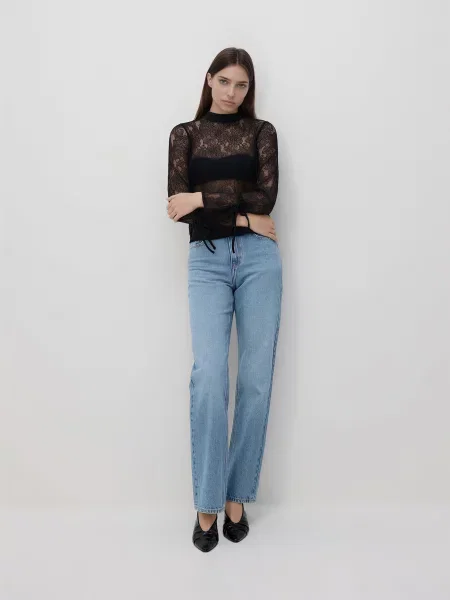 Reserved Мереживна блузка з коміром-стійкою чорний