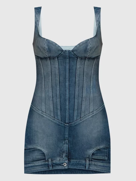 Джинсова сукня з ефектом потертості Off-white синя