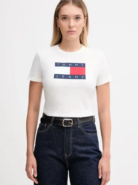 Тениска Tommy Jeans дамска бяло синьо