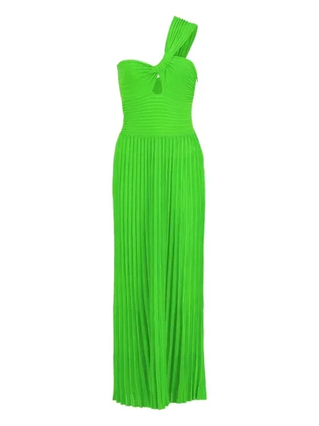 Rochie maxi Gabriela Hearst plisată cu un umăr gol de costum verde