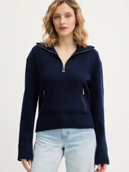 Victoria Beckham pulover de lână bleumarin