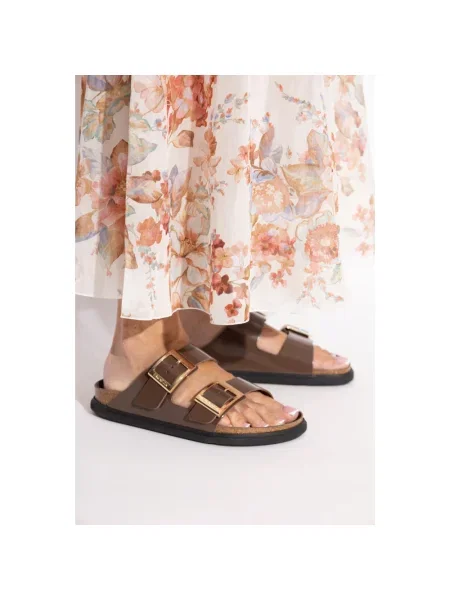 Klapki Birkenstock skórzane brązowe