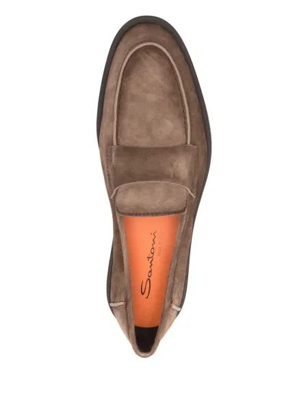 Pantofi loafer Santoni din piele de căprioară maro