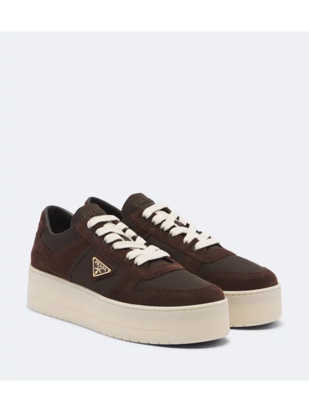 Sneakerși Prada din piele de căprioară cu platformă maro