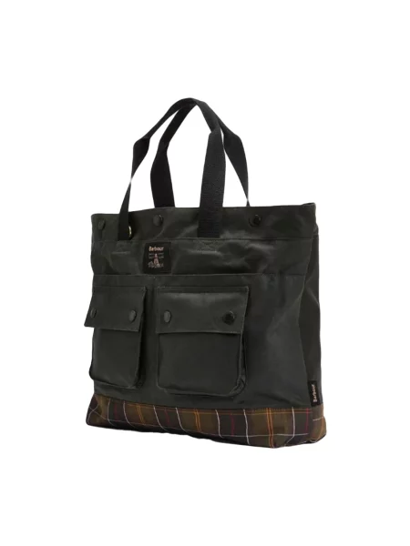 Woskowana torba Barbour z logo zielona